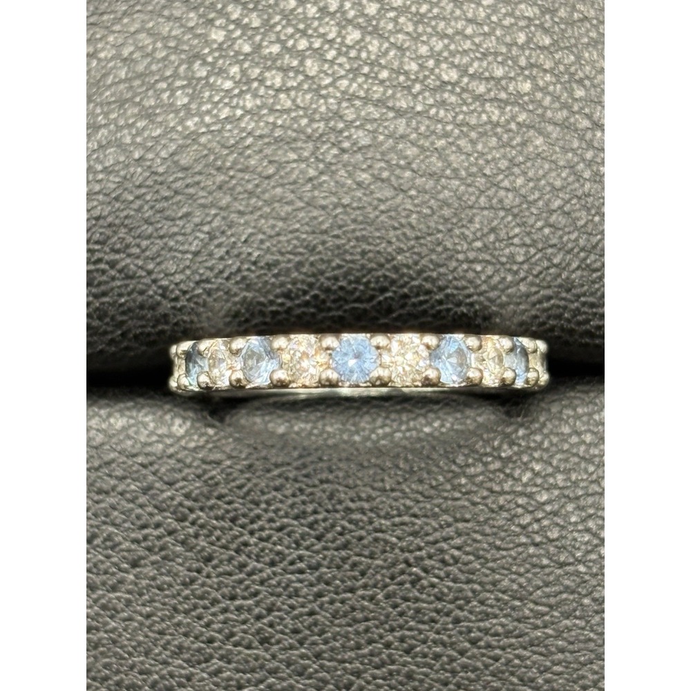 EUC Sterling Silver Blue Cubic Zirconia Eternity Ring Size 6.25 H17